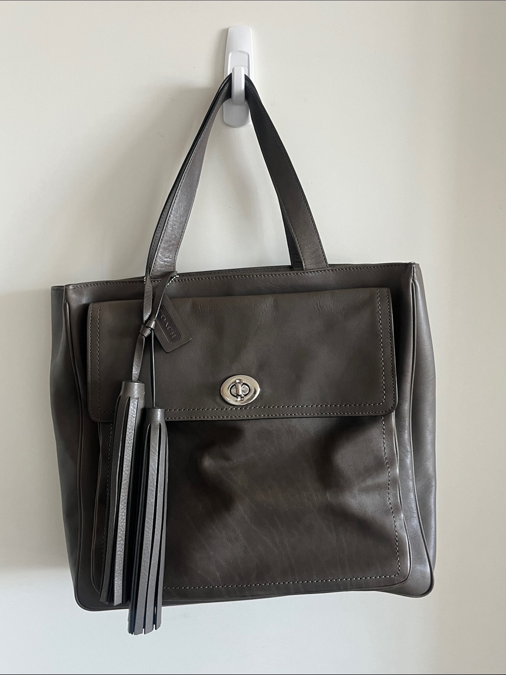 Coach American Icon Grey Leather Tote with Tassels